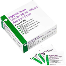 HypaClean Sterile Moist Wipes Alcohol Free Box of 100